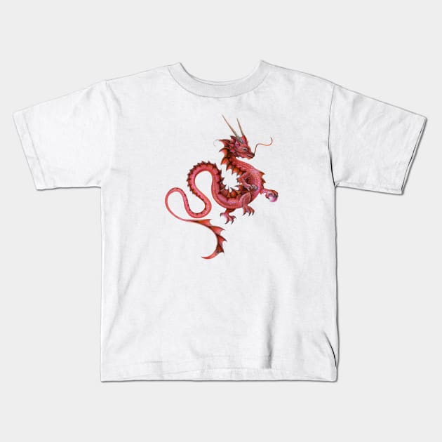 Serene Red Asian Dragon Kids T-Shirt by Sandra Staple